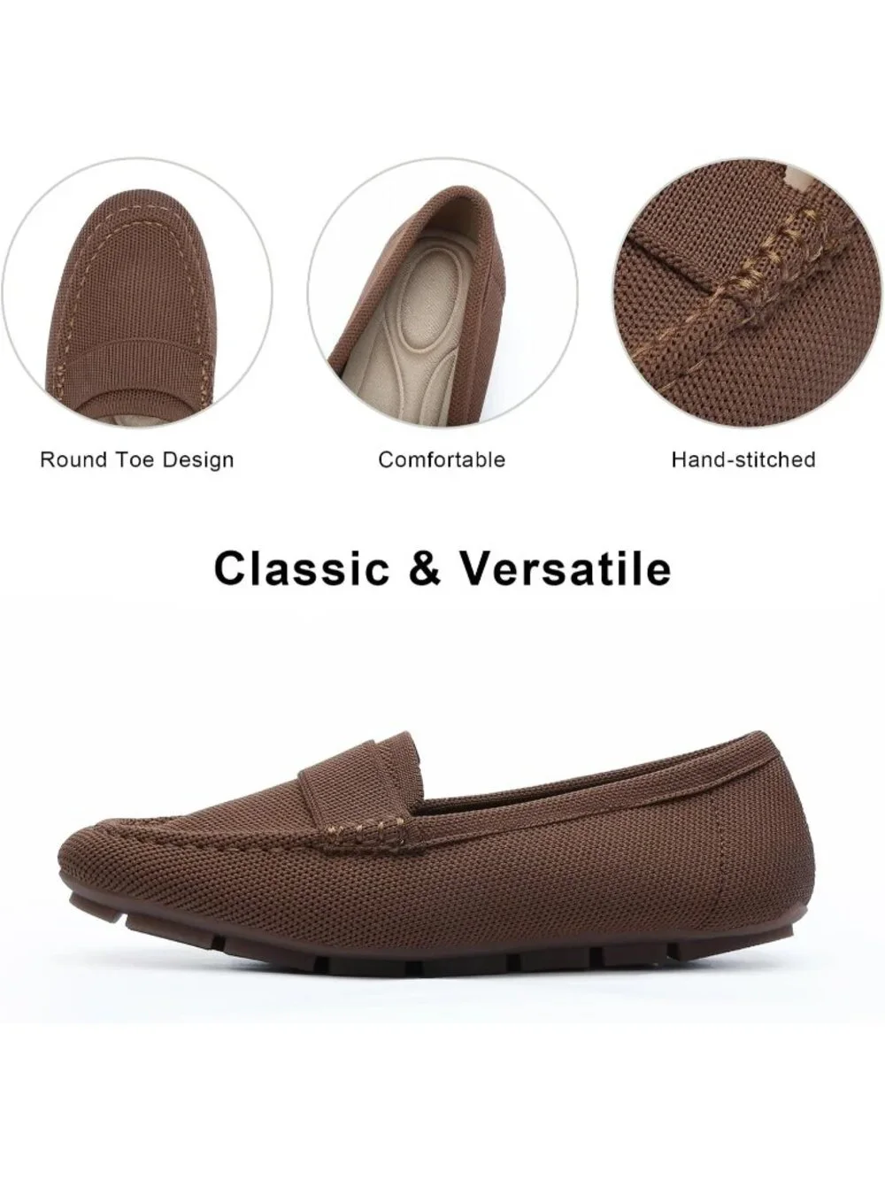 🆕Women's Brown Coffee Mesh fabric Loafer Shoes Comfortable Casual Flat Shoes
